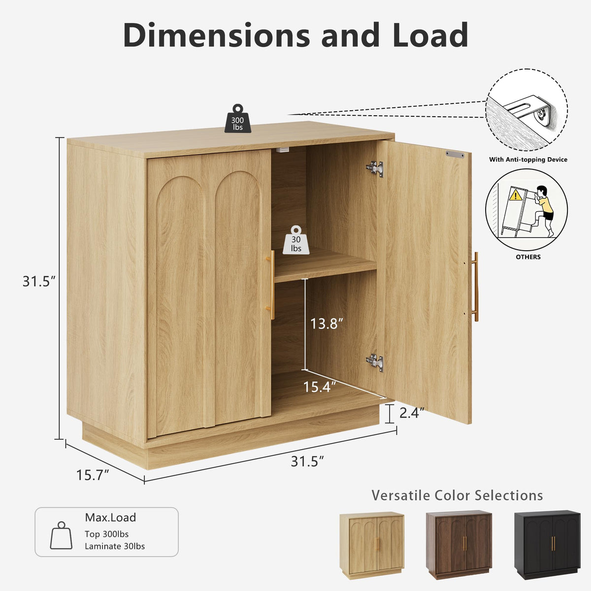 31.5" Oak Sideboard Buffet Cabinet with Storage T73521