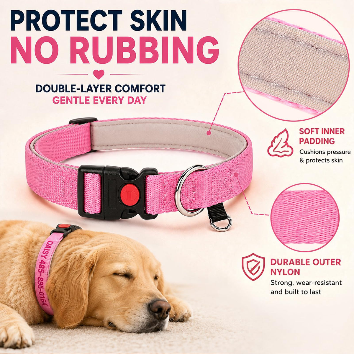 Custom Embroidered Dog Collar with Name and Number R907