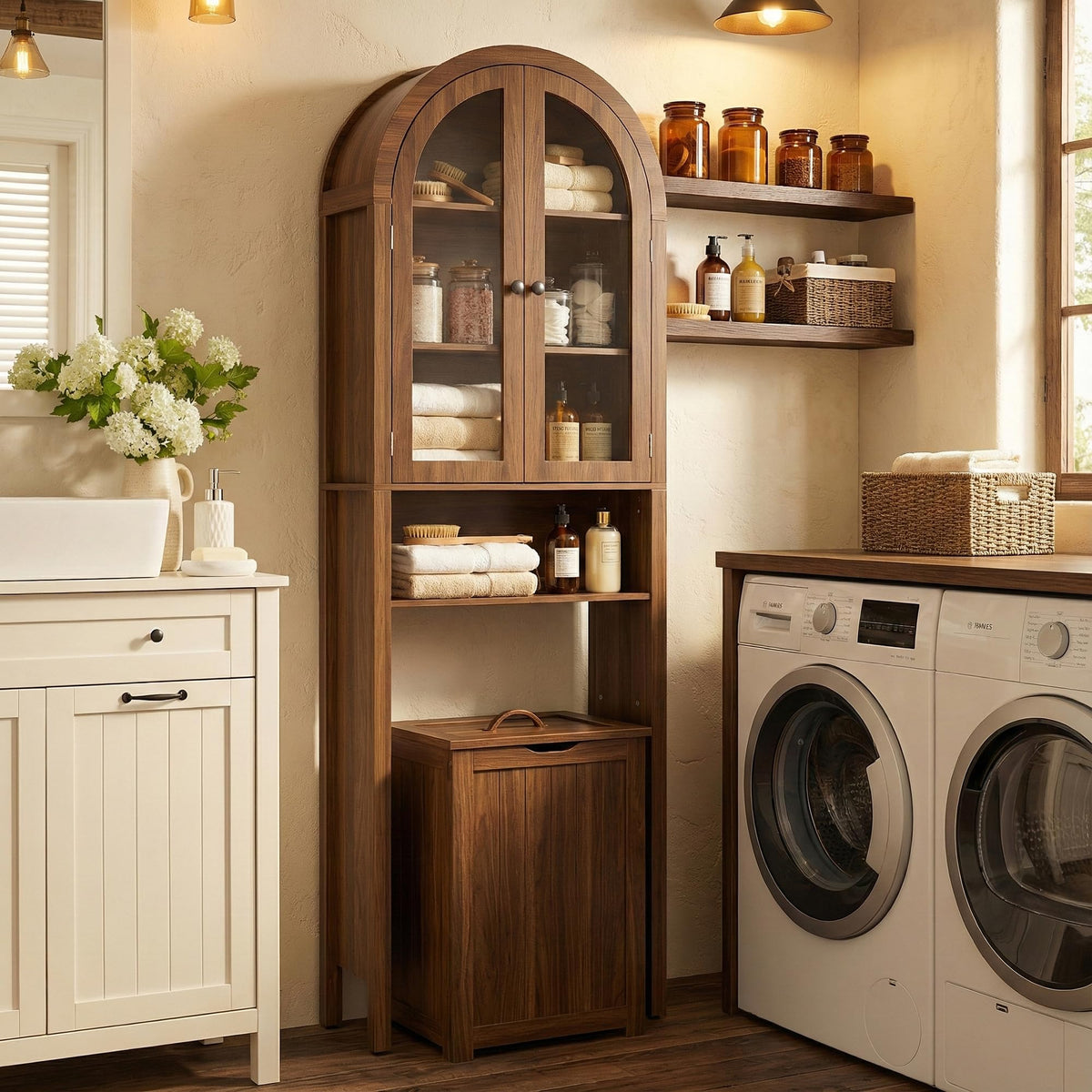 Arched Over The Toilet Storage Cabinet with Acrylic Doors B482