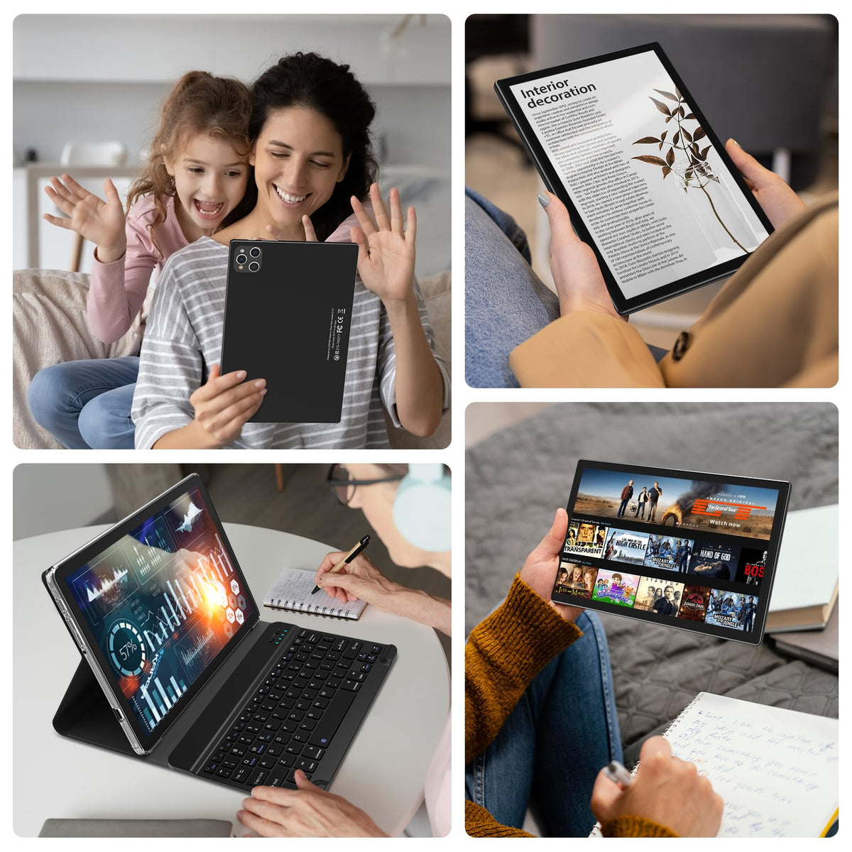 10 inch Android Tablet with Keyboard, 128GB ROM 16GB RAM, Black O999