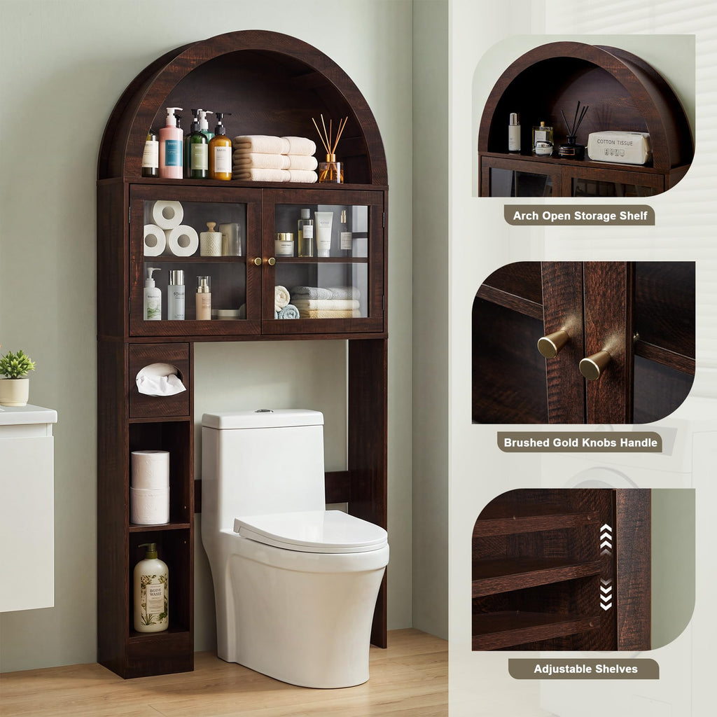 Over the Toilet Storage Cabinet with Arched Top, 68" Tall, Dark Walnut B7852
