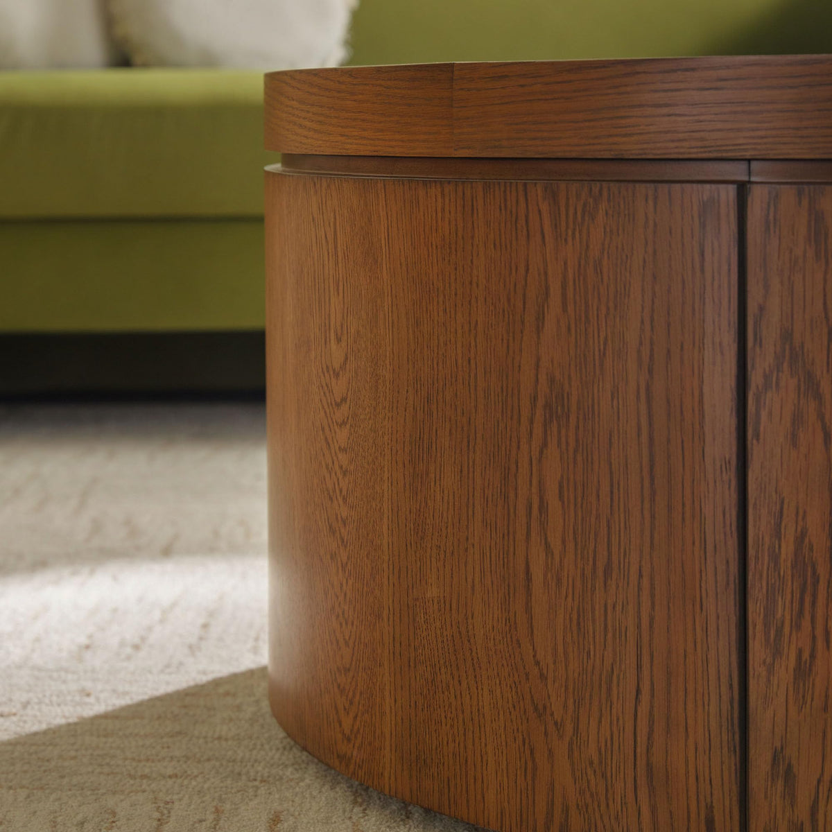 Solid Oak Wood Veneer Coffee Table with Storage, 36 Inch, Medium Brown Oak Z446737