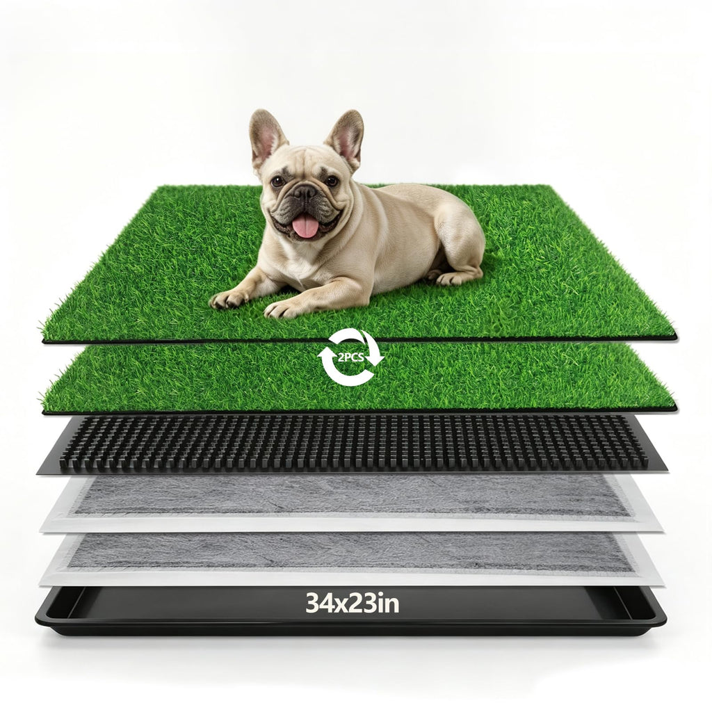 Dog Grass Pad with Tray, 34 x 23 Inch, 2 Artificial Grass Pads X290