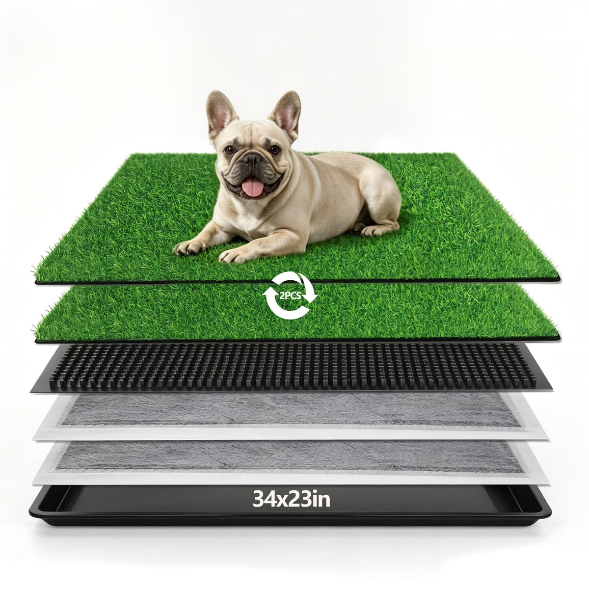 Dog Grass Pad with Tray, 34 x 23 Inch, 2 Artificial Grass Pads X290