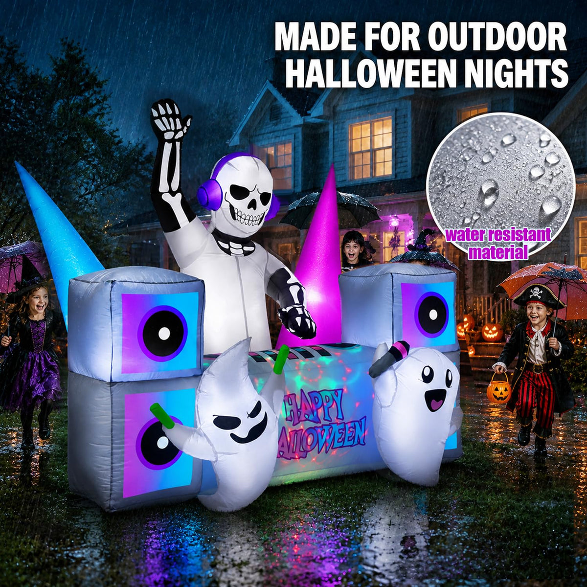 7FT Halloween Inflatable Skeleton DJ Ghosts with Multi-Color LEDs F3389