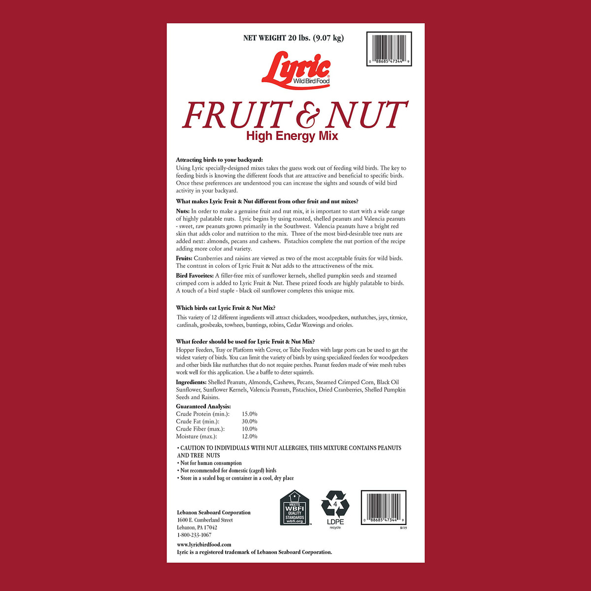 Fruit and Nut Wild Bird Seed Mix 20 lbs J948