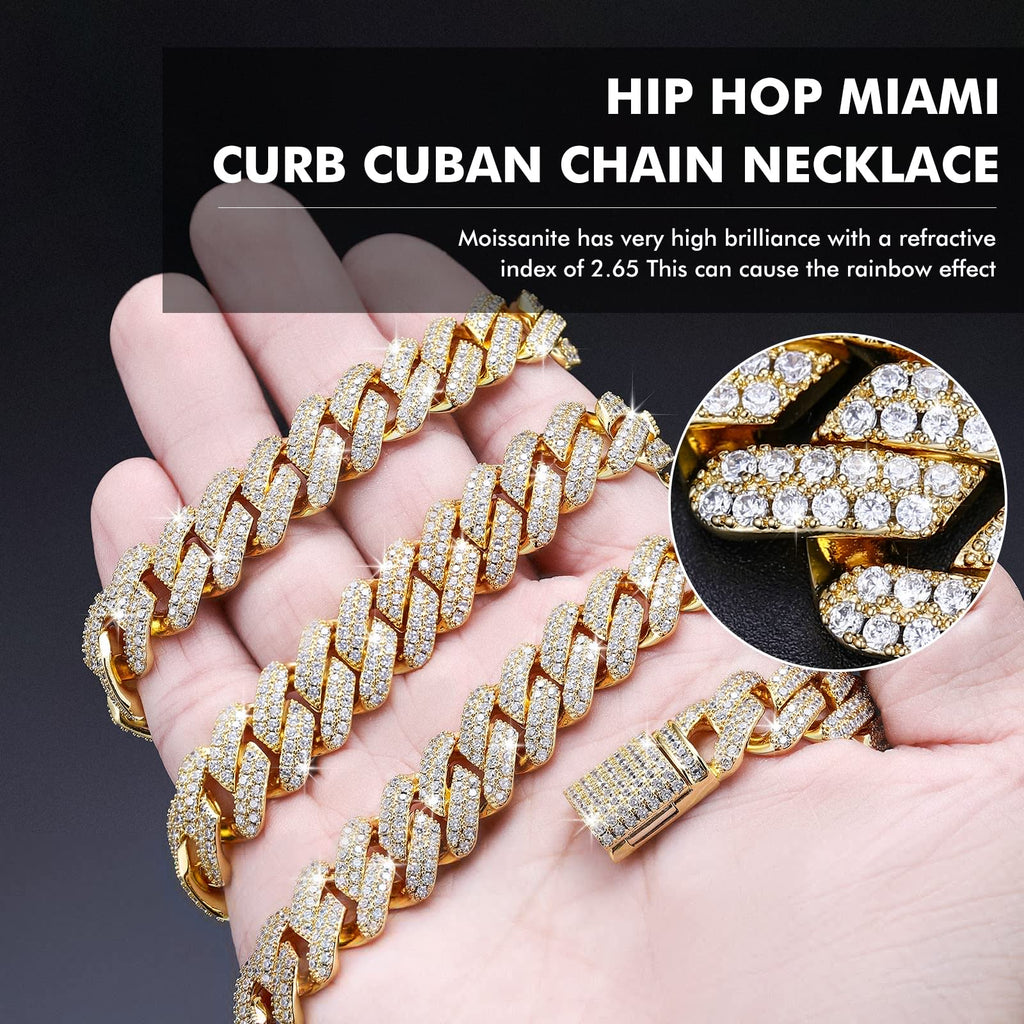 Moissanite Cuban Link Chain Necklace 18k Gold Plated 925 Sterling Silver M978168