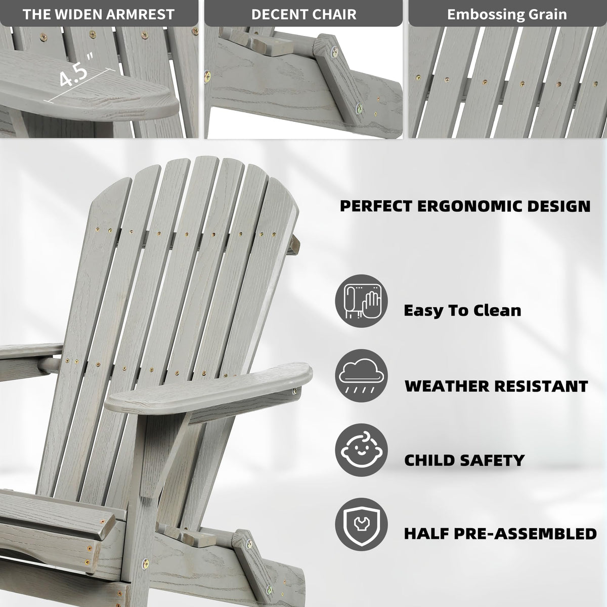 Wood Lounge Patio Chair Set of 2, Folding Adirondack Chairs, Solid Cedar Wood Z1560