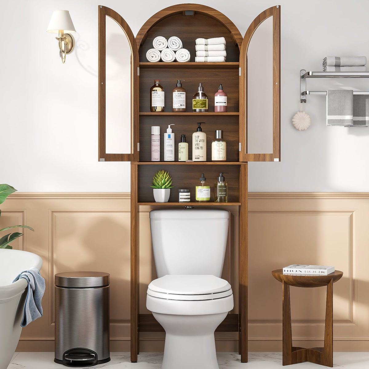 Arched Over The Toilet Storage Cabinet with Acrylic Doors B482