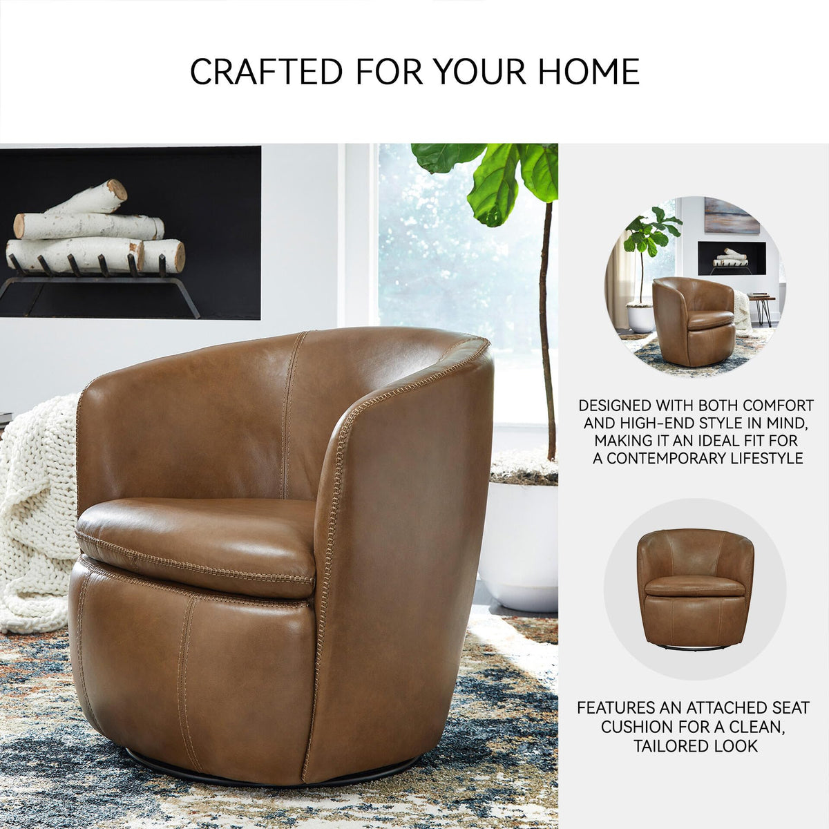 Top Grain Leather Swivel Barrel Chair N9805