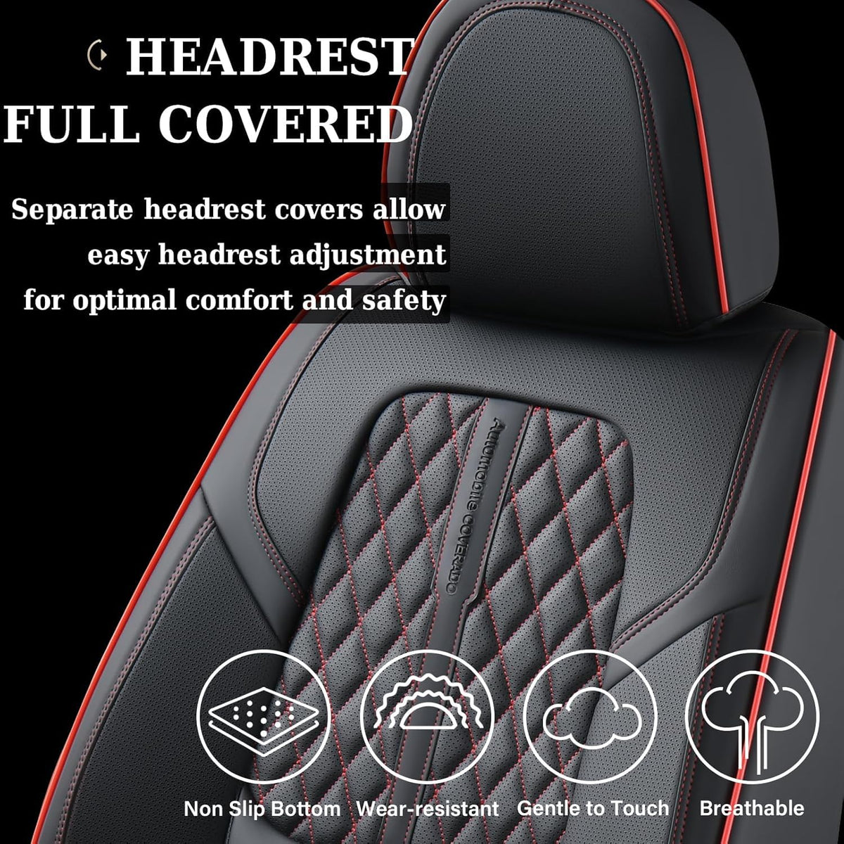 Black Nappa Leather Car Seat Covers Full Set B600083