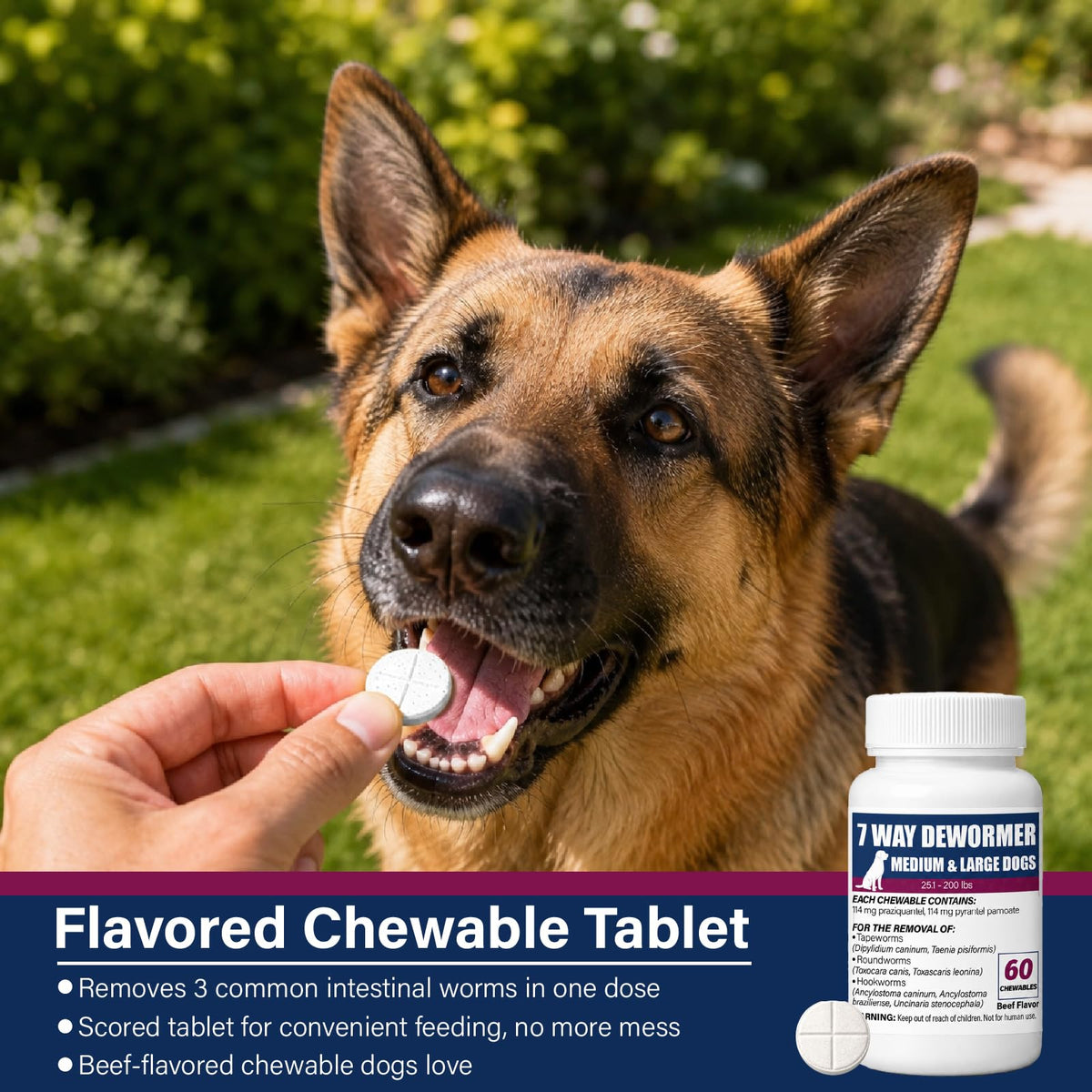 7-Way Dewormer for Dogs, 60 Beef Flavored Chewables B761