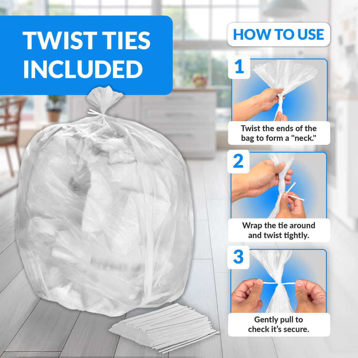 Clear Heavy Duty Trash Bags with Twist Ties 125 Count A83285