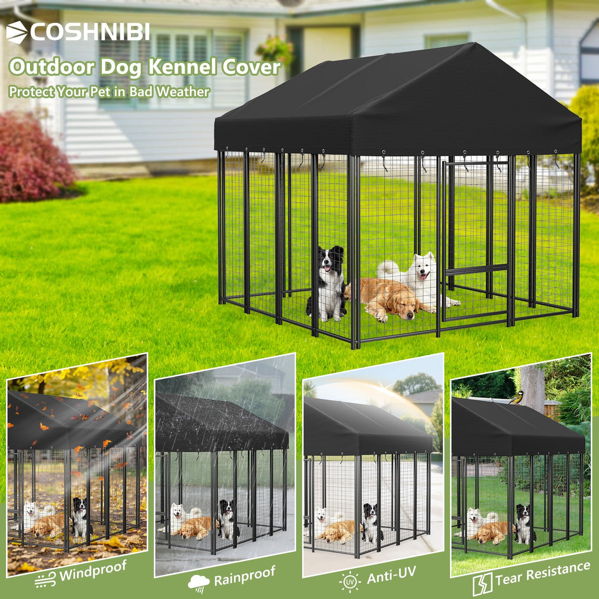 Heavy Duty Waterproof UV Resistant Dog Kennel Cover I3121