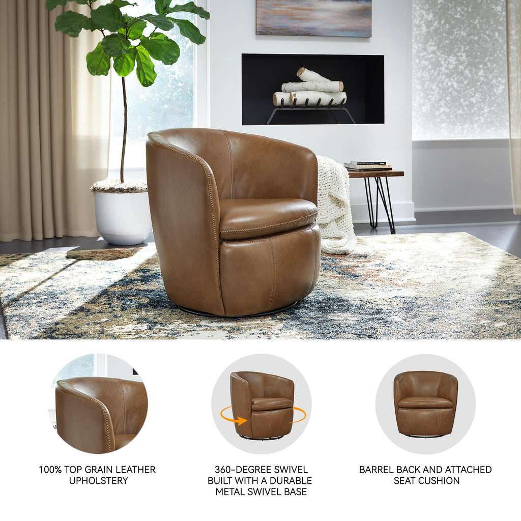 Top Grain Leather Swivel Barrel Chair N9805