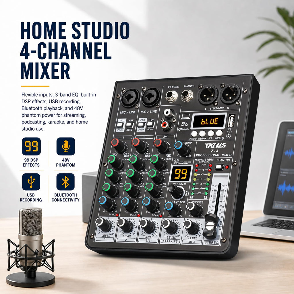4 Channel Podcast Audio Mixer with 99 DSP Effects O839