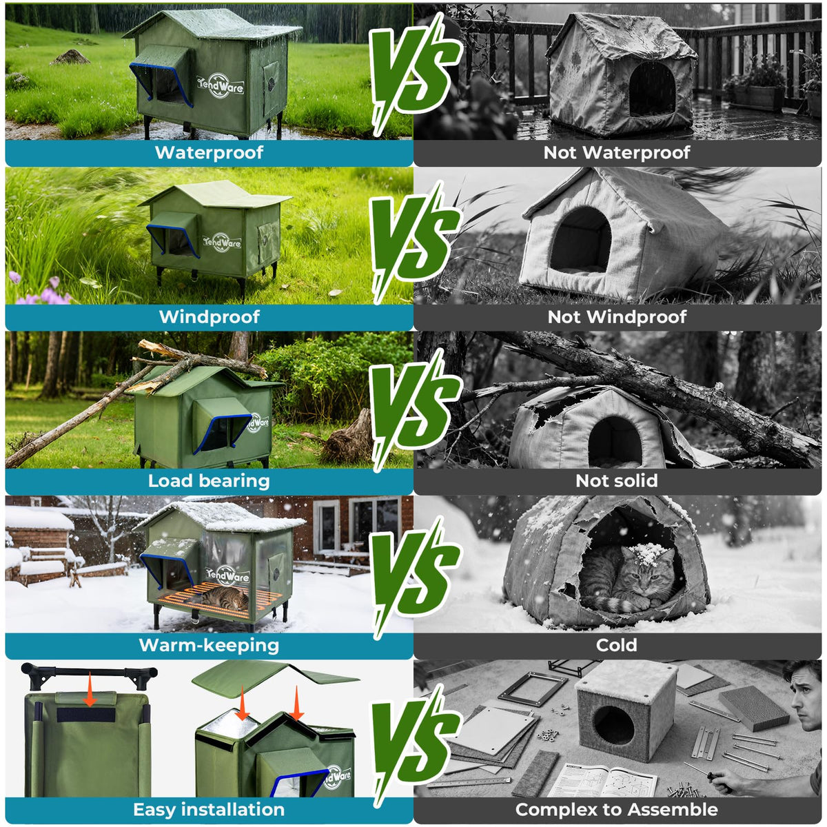 Heated Outdoor Cat House with Elevated Base R8724