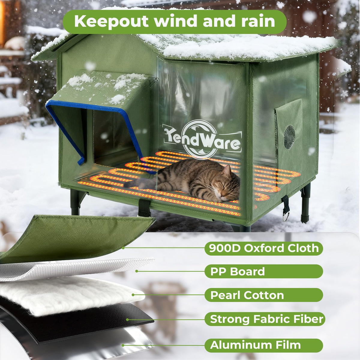 Heated Outdoor Cat House with Elevated Base R8724