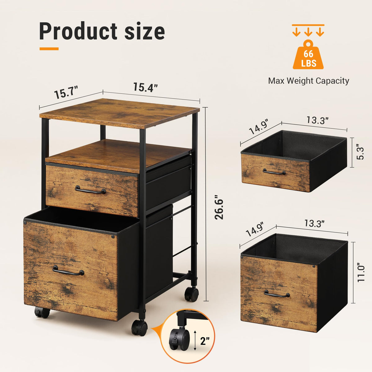 2 Drawer Mobile Fabric File Cabinet N512