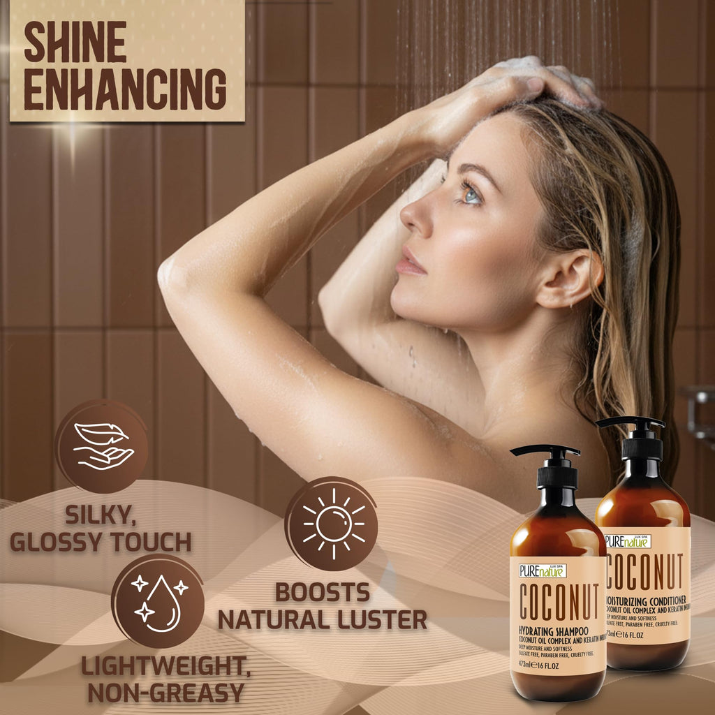 Sulfate Free Coconut Shampoo and Conditioner Set 16 Fl Oz P91420