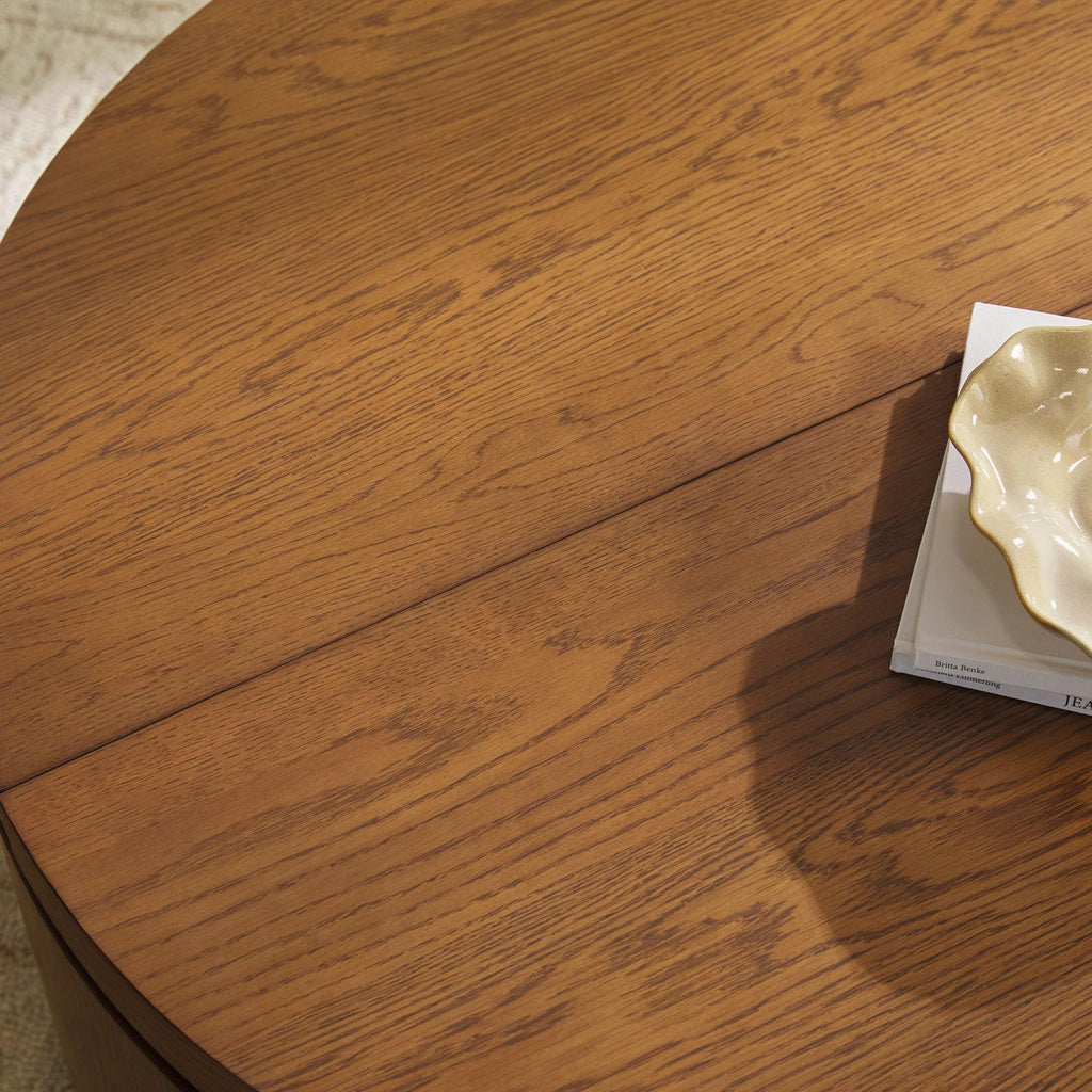 Solid Oak Wood Veneer Coffee Table with Storage, 36 Inch, Medium Brown Oak Z446737
