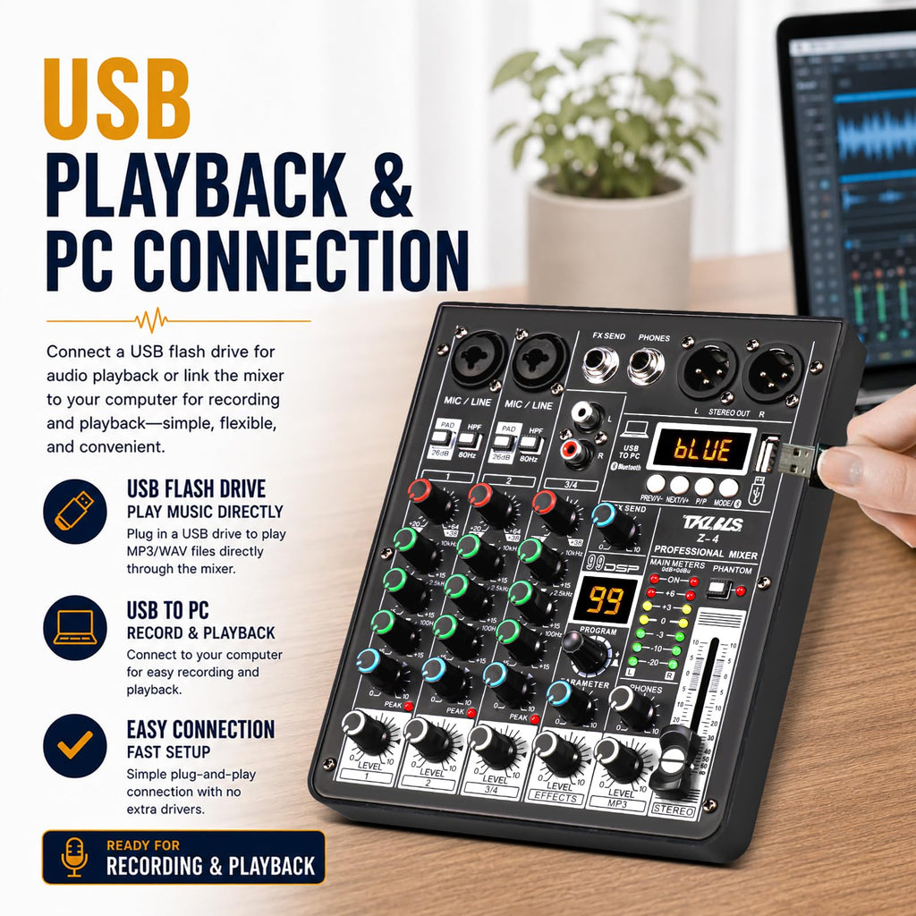 4 Channel Podcast Audio Mixer with 99 DSP Effects O839
