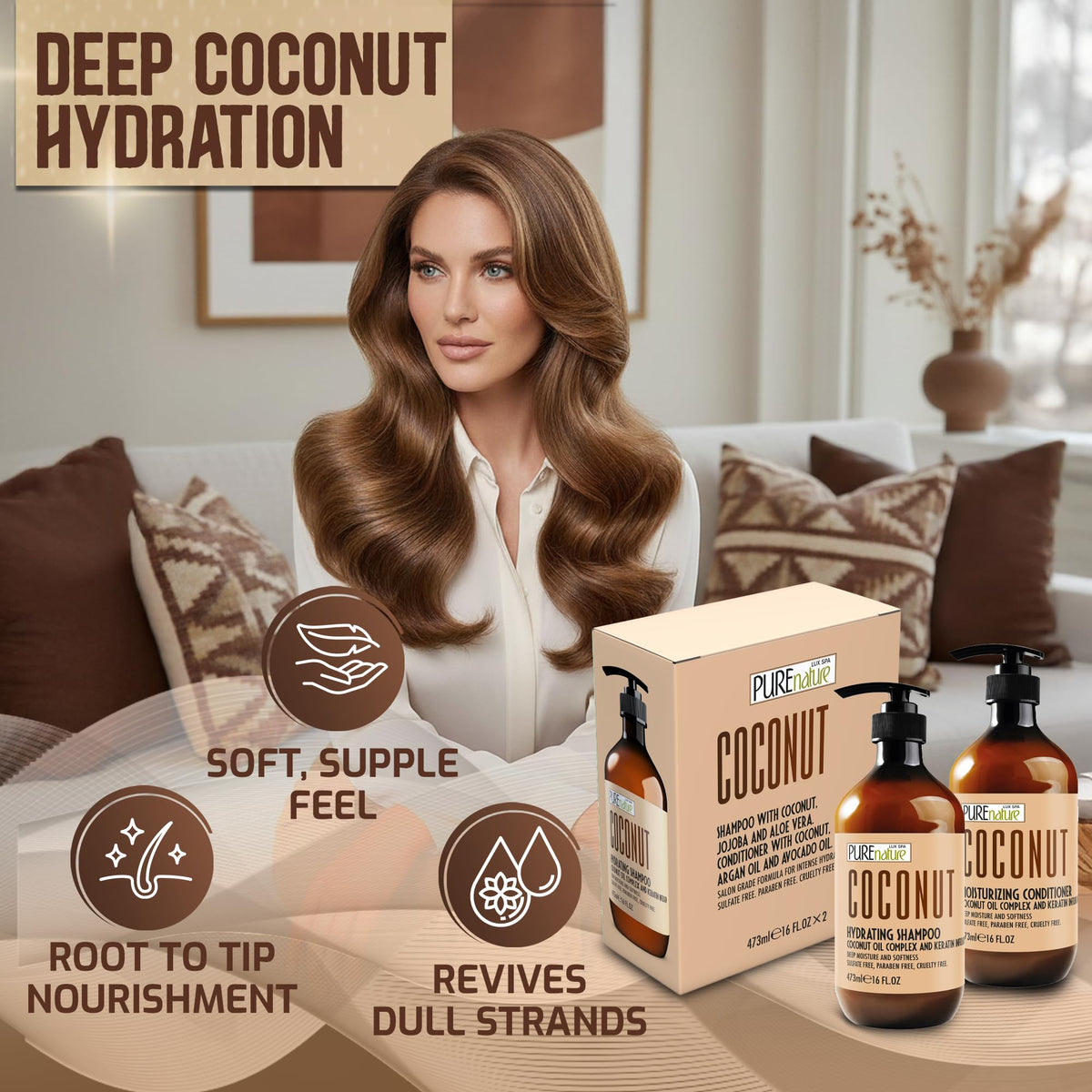 Sulfate Free Coconut Shampoo and Conditioner Set 16 Fl Oz P91420