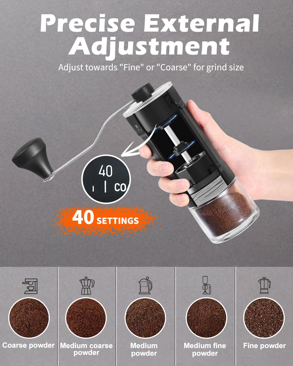 Manual Ceramics Burr Coffee Grinder with 40 Adjustable Settings K970