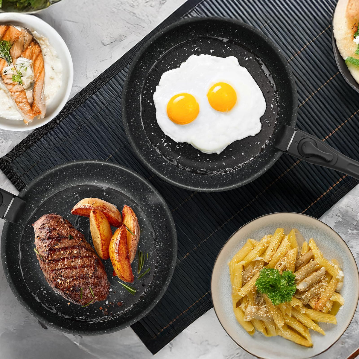 12-Piece Nonstick Cookware Set with Detachable Handle, Black I1837