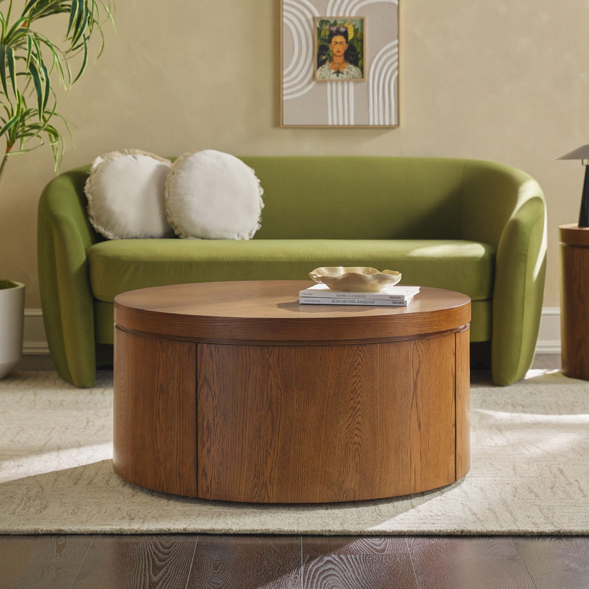 Solid Oak Wood Veneer Coffee Table with Storage, 36 Inch, Medium Brown Oak Z446737