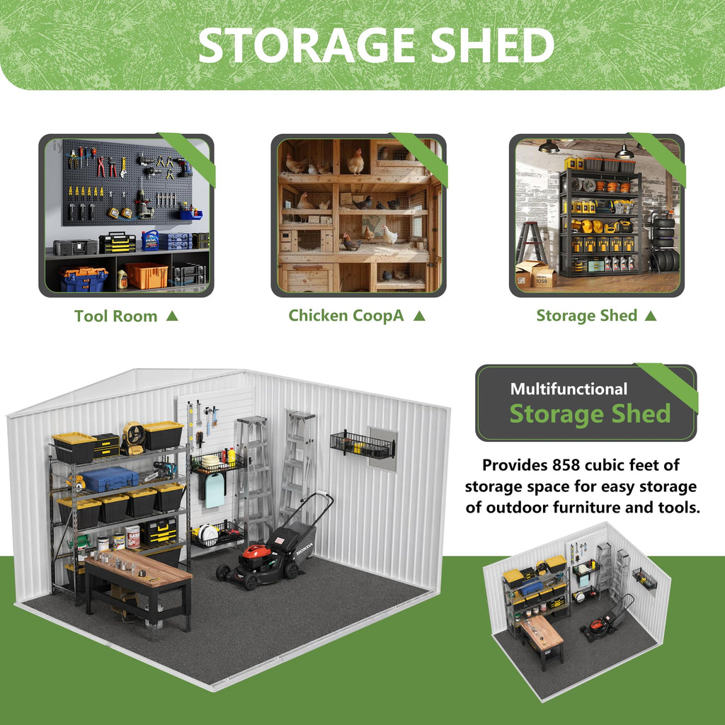 12x10 ft Metal Garden Shed H946