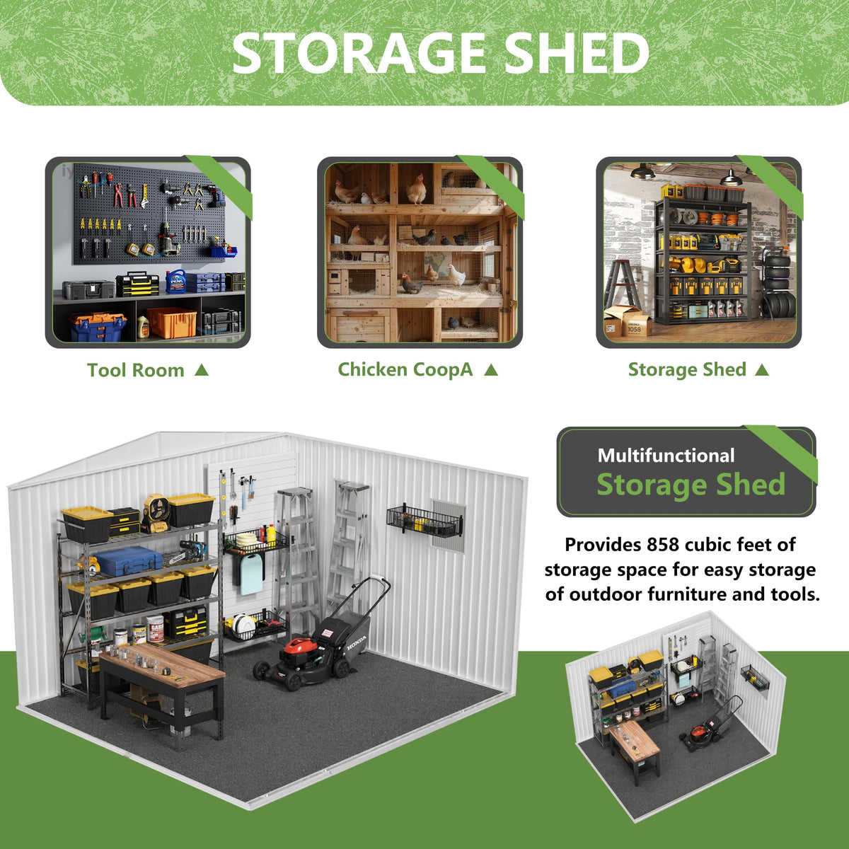 12x10 ft Metal Garden Shed H946
