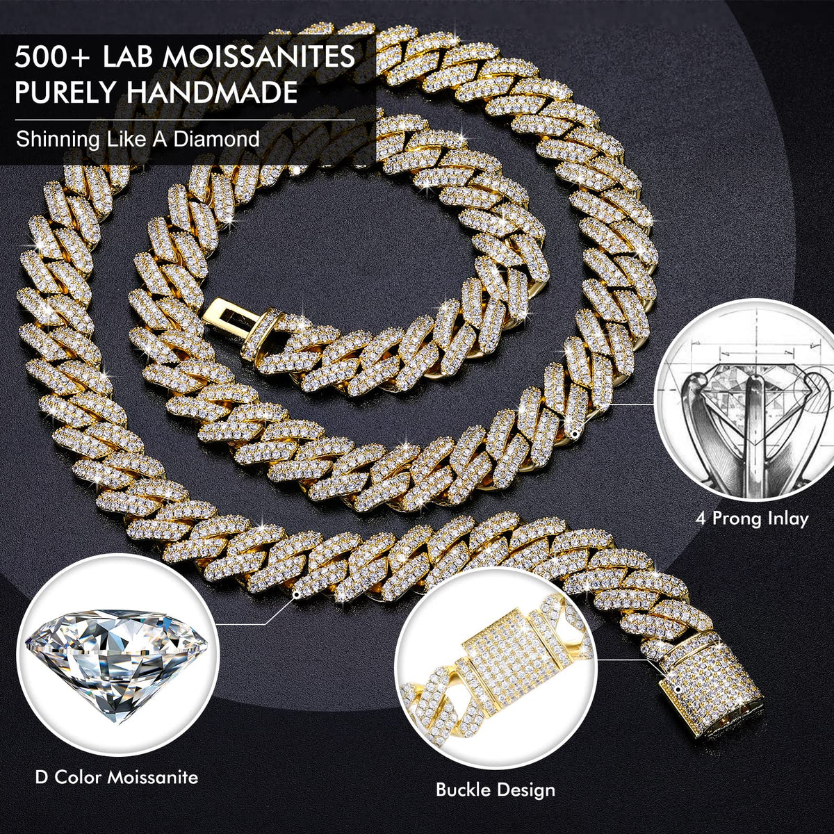 Moissanite Cuban Link Chain Necklace 18k Gold Plated 925 Sterling Silver M978168
