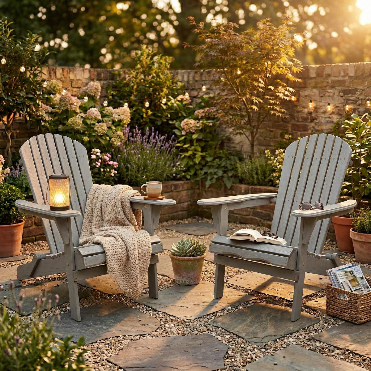 Wood Lounge Patio Chair Set of 2, Folding Adirondack Chairs, Solid Cedar Wood Z1560