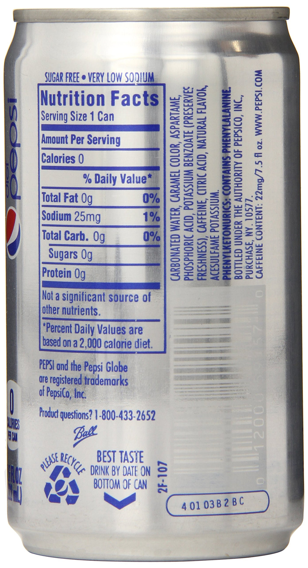 Diet Pepsi 7.5 Fl Oz Mini Cans 24 Pack K76826